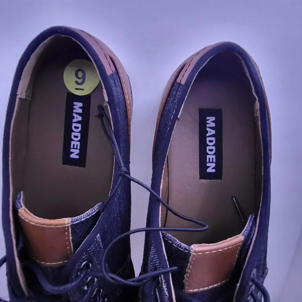 New Madden M-Dynamo Black/Navy Denim Dress Shoes Mens‎ - Size 9